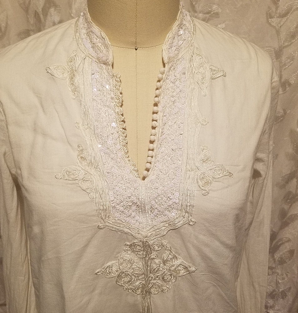 Polo Jeans Co. White Embellished Tunic with Mandarin Collar